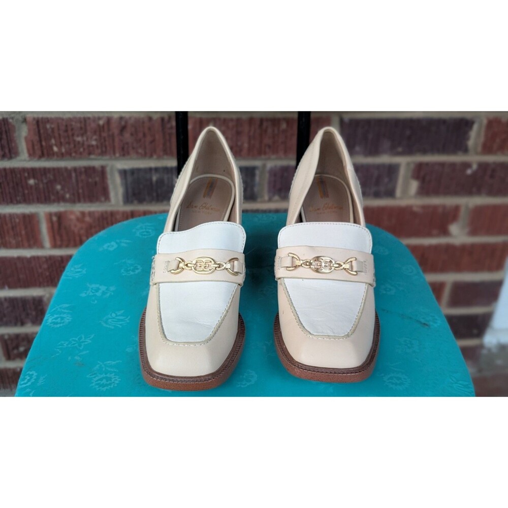 Sam Edelman 'Quincy' Block Heel Loafers- Ivory/ Cream- Leather Retro -Sz 8